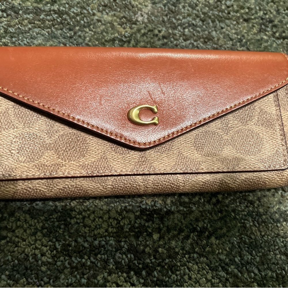 Coach Tan and Brown Wallet with Gold Accent